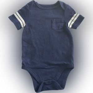 Car & Jack 18 Month Dark Blue Onesie w Pocket and White Stripes on Arm